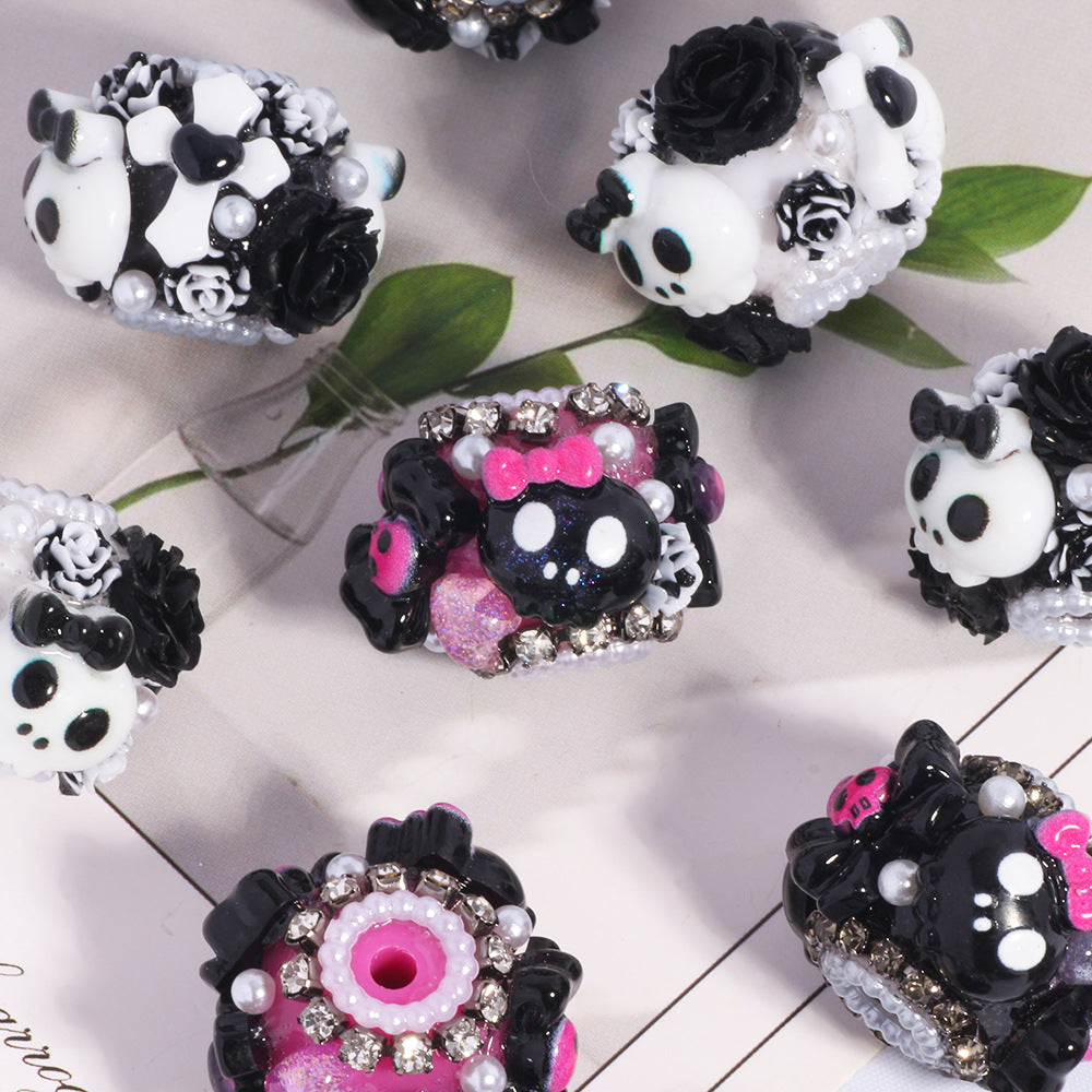 Wholesale 5pcs/pack Halloween Ghost Skull Straight Hole Loose Beads DIY Mobile Phone Chain Key Chain Bag Chain Jewelry Accessories